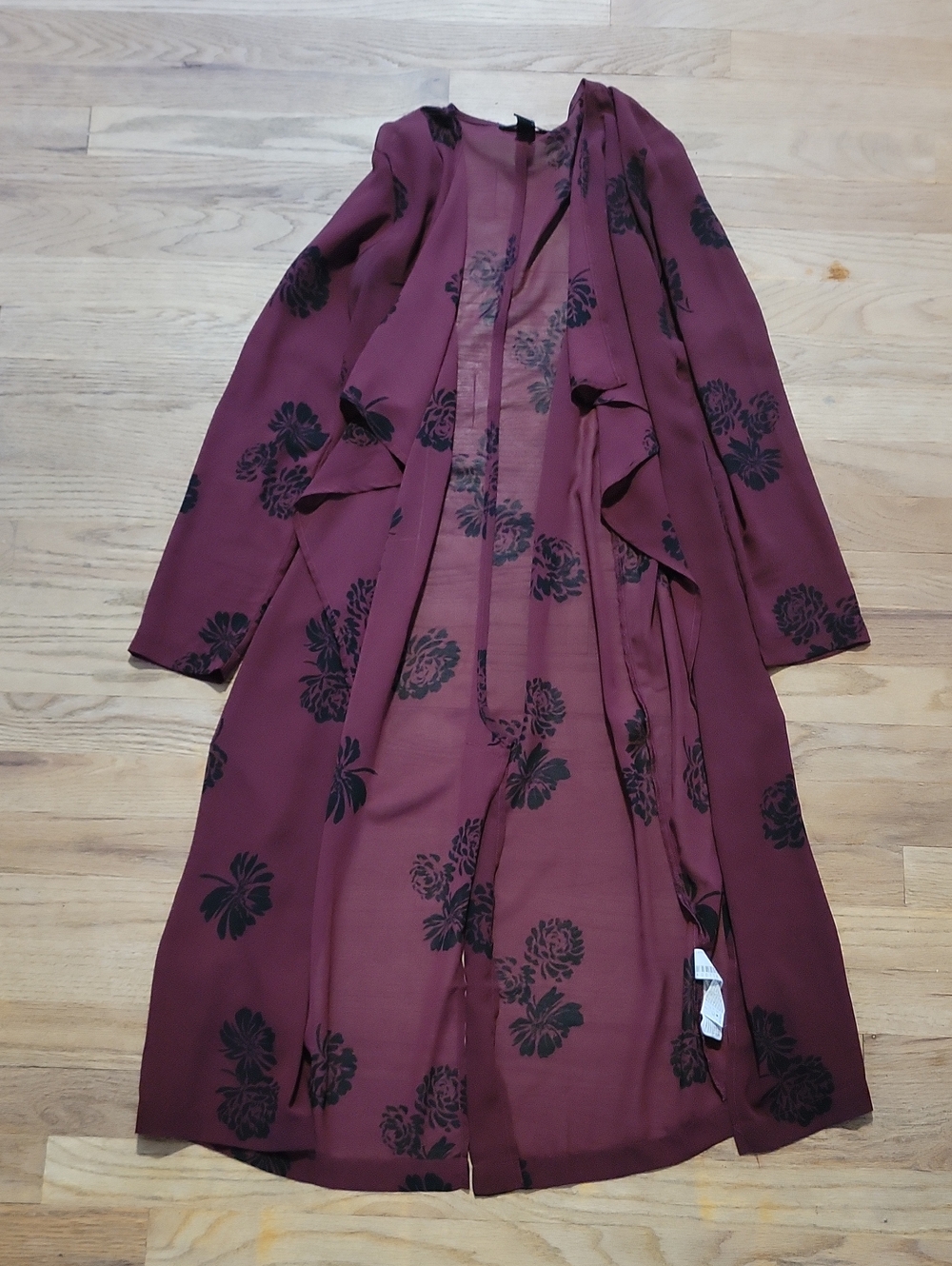 Forever 21 Sz S Mauve Floral Sheer Duster Cardigan